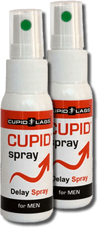 2 spray-uri pentru întârzierea ejaculării Cupid unul în spatele celuilalt.